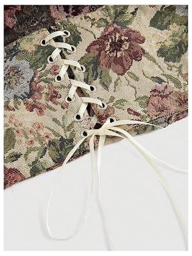 RoseSeek Women's Floral Embroidery Strapless Tube Top Lace Up Y2K Corset Crop Tops thumbnail 3