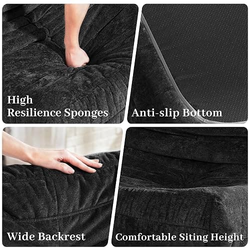 HABUTWAY Bean Bag Chair, Giant Bean Bag Chairs for Adults, Loveseat Fireside Chair, 2 Seater Lazy Bean Bag Sofa Memory Foam Couch for Living Room, Bedroom, Office (Black) thumbnail 4
