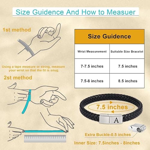 FOCOOG Leather Bracelets for Mens Gifts - Premium Genuine Leather Adjustable Stainless Steel Magnetic Clasp Mens Initial Bracelet, Unique Gifts for Men Husband Dad Son thumbnail 5