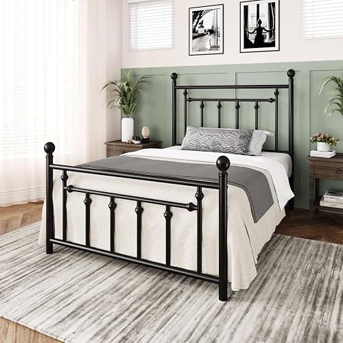 Allewie 14'' Twin Size Metal Platform Bed Frame, Vintage Headboard, Black | 45'' Tall Victorian Headboard/Footboard/Mattress Foundation/Under Bed Storage/No Box Spring Needed/Easy Assembly/Noise Free thumbnail 3