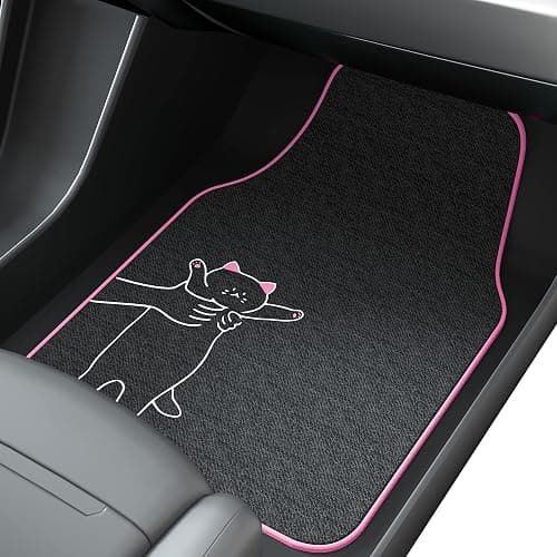 August Auto Universal Fit Cute Cat Carpet Car Floor Mats, Fit for Sedan, SUVs, Truck, Vans,Set of 4(Pink) thumbnail 7