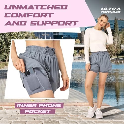 Ultra Performance Gym Shorts Women Pack of 2, Nylon Compression Workout Shorts Women with Liner thumbnail 3