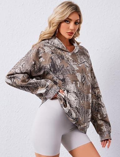 Lauweion Women Solid Basic Fleece Letter Loose Hoodie Sweatshirt Long Sleeve Kangaroo Pocket Drop Shoulder Pullovers Top thumbnail 5