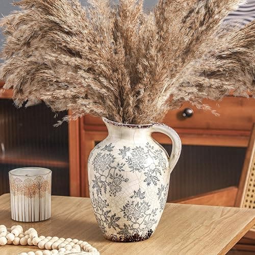 Enra Vintage vase with Handle,Blue and White Ceramic Decorative Flower vase, Chinoiserie Floral Vase,Large Rustic Vases for Home Decors, Living Room, Bookshelf, Office，9.7 inch thumbnail 7