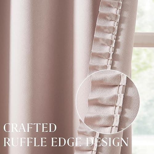 Jubilantex Pink 80% Blackout Christmas Curtains with Ruffle Heavy Solid Thermal Insulated Window Treatment Set Soft Drapes for Bedroom Living Room Light Blocking Rod Pocket Curtain, 40Wx84L, 2 Panels thumbnail 6