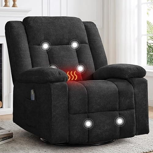 Korser Rocker Recliner Chair for Adults, 360° Swivel Rocker Recliner with Massage and Heating, Nursery Rocking Chairs with Side Pockets, Manual Reclining Chair for Living Room, Bedroom or Nursery - Image 1