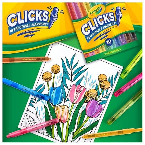 Crayola Clicks Retractable Tip Markers (10ct), Stocking Stuffers for Kids & Toddlers, Cone Tip Washable Art Marker Set, Coloring Book Supplies, No Dry, 3+ thumbnail 7