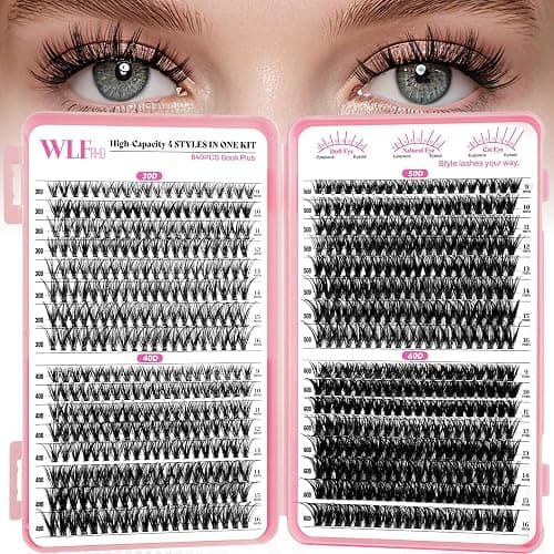 WLF Lash Clusters, 640 Pcs 4 Style 30D+40D+50D+60D Natural Cluster Lashes Individual Lashes D Curl Eyelashes Cluster Extensions DIY Wispy Fluffy Clusters Eyelash Extensions False Eyelashes(Mix9-16 mm) - Image 1