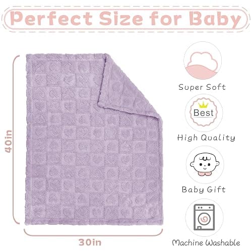 Yurhap Fleece Baby Blanket Heart Checkered Blanket, Ultra Soft Cozy Baby Blankets for Girls Boys, Fluffy Infant Toddler Newborn Receiving Blankets for Crib Stroller 30”×40” (Purple) thumbnail 3