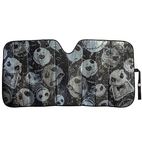 Plasticolor 003855R01 Nightmare Before Christmas Jack Skellington Face Logo Black Foil Finish Car Truck or SUV Front Windshield Sunshade - Image 1