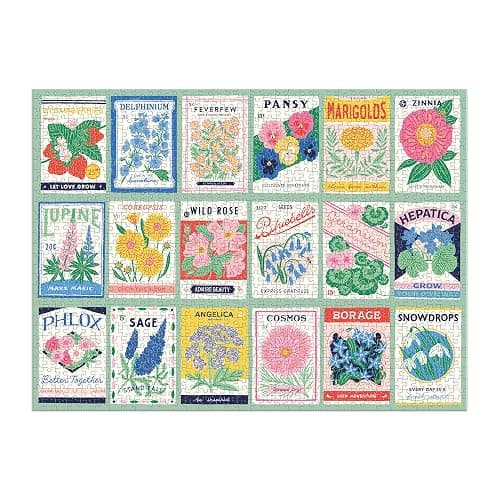 Galison Ever Upward – 1000 Piece Puzzle Fun and Challenging Activity with Bright and Bold Artwork of Vintage Style Flower Seed Packets for Adults and Families thumbnail 7