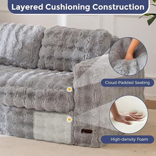 MAXYOYO Loveseat Sofa Couch, Upholstered Bean Bag Chair Cloud Seat | Boneless Couch with Cushion & Pillows, Sofa in A Box, No Assembly Required, Ash Grey, 2-Seat thumbnail 5