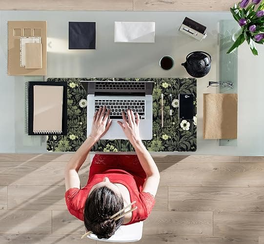 Dark Green Floral Plants XXL Gaming Mousepad & Desk Pad - Nature Leaf Flower Laptop Keyboard Mat 31.5 x 15.75 thumbnail 2