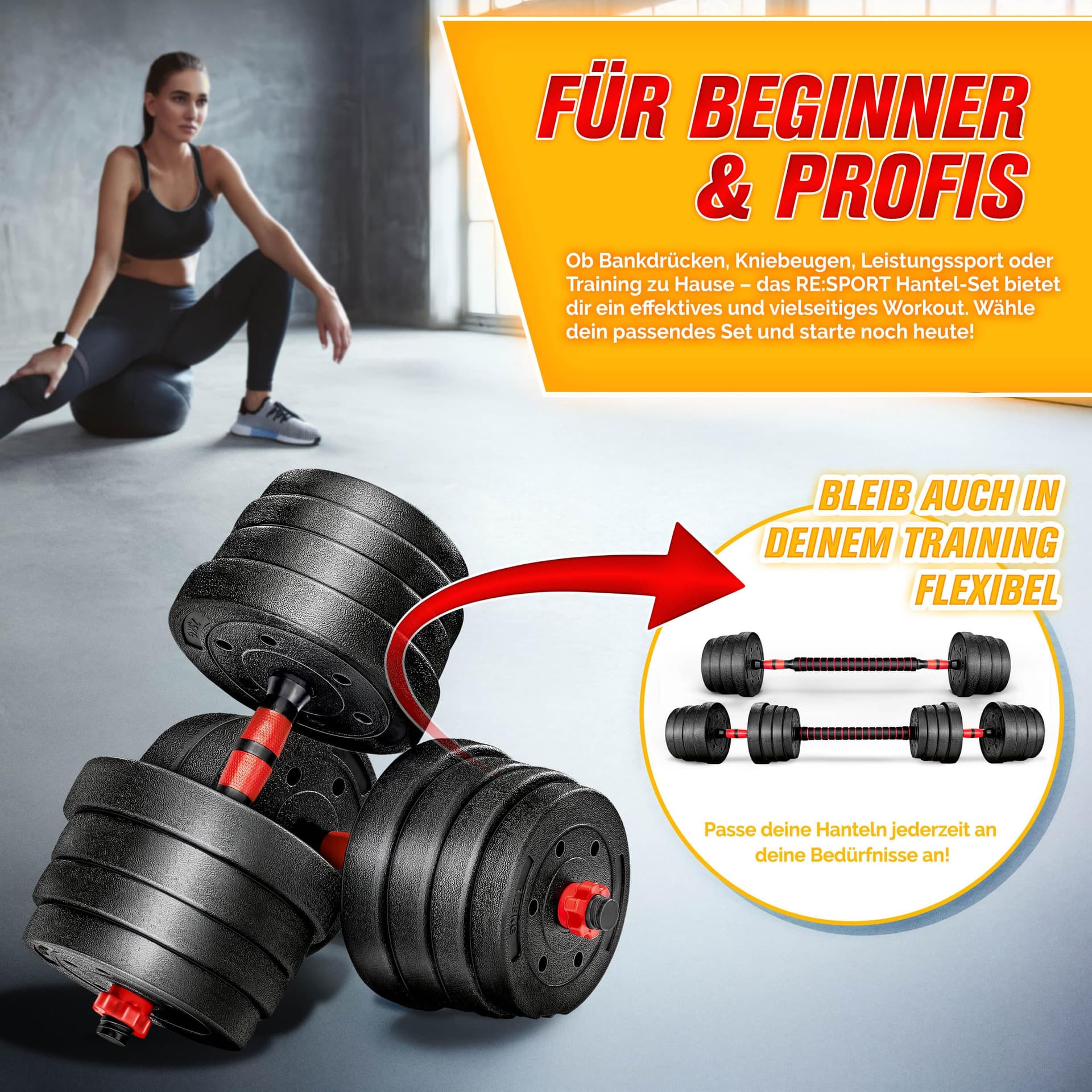2-in-1 halterset, 15-40 kg, verstelbare halterset, korte halter en lange halter, stersluitingen en verbindingsbuis thumbnail 7