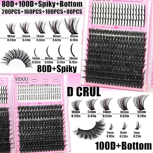 YIDUO 8 Styles Mix Lashes Clusters Kit 4 Box Cluster Lash Book Kit with Bond&Seal 1888Pcs 100D/200D/300D Volume Manga Eyelash Extension with Spikys/Bottom lash Kit for Beginners DIY at Home Easily thumbnail 4