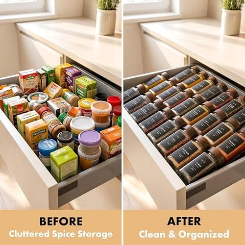 EDELHAUS® Square Spice Jars with Acacia Wooden Lid (Pack of 24) Spice Jars with Shaker Insert and 240 Labels - Acacia Lids Glass Container for Spice Organisation [4.3 in × 1.8 in] thumbnail 6
