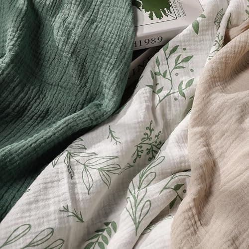 Muslin Swaddle Blankets for Newborn, 3 Pack Breathable Soft Receiving Blanket, Large 38 x 40 inches Swaddle Wrap Burping Clothes Diapers, Essentials Infant Shower Items, Toddler Gift (Bright Colors) thumbnail 7