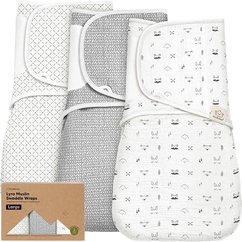 KeaBabies Muslin Baby Swaddles for Newborns, 3pk,100% Cotton (Nordic, L) | Organic Cotton Swaddles Sleep Sack 3-6 Months, Infant, Baby Girls, Boys, Soft Breathable Summer Swaddler, Easy Quiet Closure - Image 1
