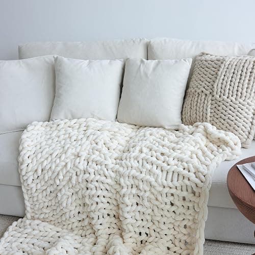 Maetoow Chenille Chunky Knit Blanket Throw （40×50 Inch）, Handmade Warm & Cozy Blanket Couch, Bed, Home Decor, Soft Breathable Fleece Banket, Christmas Thick and Giant Yarn Throws, Cream thumbnail 6