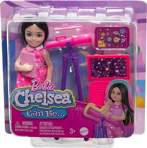 Barbie Doll & Accessories Toy Set, Chelsea Can Be Astronomer, Brunette Small Doll with 5 Science-Themed Pieces Including a Telescope thumbnail 6