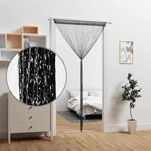 Atsweetlife Door String Curtain Doorway Beads Curtains,Hanging Room Divider Beaded Decor Hippie Glitter Fringe Panel Closet Window Doors Sequin Sheer Boho Doors Tassel (Black) thumbnail 3