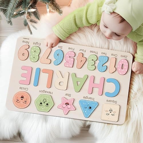 Personalized Name Puzzle with Numbers and Shapes, Name Puzzle for Kids, Custom Birthday Gift for Kids, for Toddlers, Unique New Baby Gift, 1 Year Old Boy and Girl Toys, Wood Toy thumbnail 2