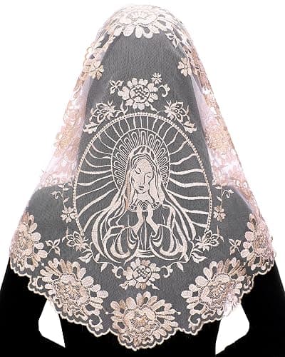 Bozidol Church Mantilla - Catholic Veil With Triangle Holy Virgin Embroidery - Traditional Mass Chapel Veil - Image 1