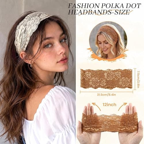 CWJCYTNSN Floral Lace Headbands for Women,Elegant Thin Stretchy 3 Pcs | Thin Lace, Breathable & Cool for Summer. Vintage Style Matches Casual, Boho, Retro. Non-Slip Wide Band. Handmade Gift thumbnail 2