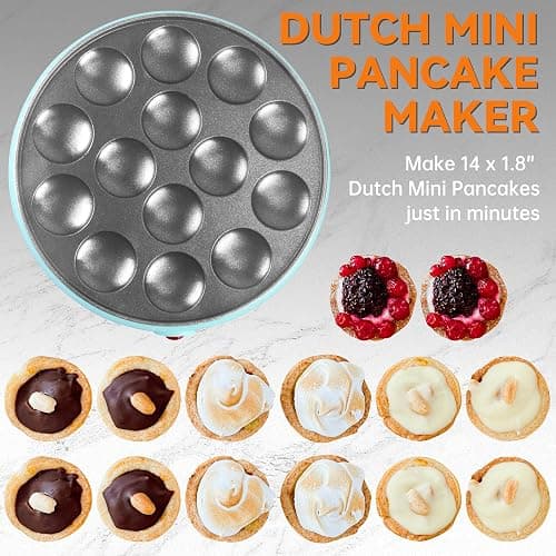 Baker's Friend Mini Pancakes Maker Machine, Dutch Mini Pancake Griddle, 14 Holes Electric Poffertjes Pan, Ideal for Breakfast, Snacks, Desserts & More thumbnail 3