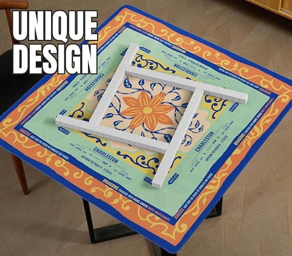 Mahjong Mat (33"x33") - Non-Slip Noise Reduction Gaming Mat for American Mahjong - OrgBlue-09 thumbnail 4
