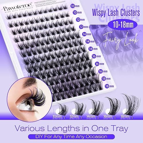 Pawotence Lash Clusters Kit Wispy Lash Extension Kit 10-18mm Cluster Eyelash Extensions Kit Individual Lashes 144pcs Eyelash Clusters with Lash Bond and Seal, Lash Tweezers for Self Use thumbnail 3