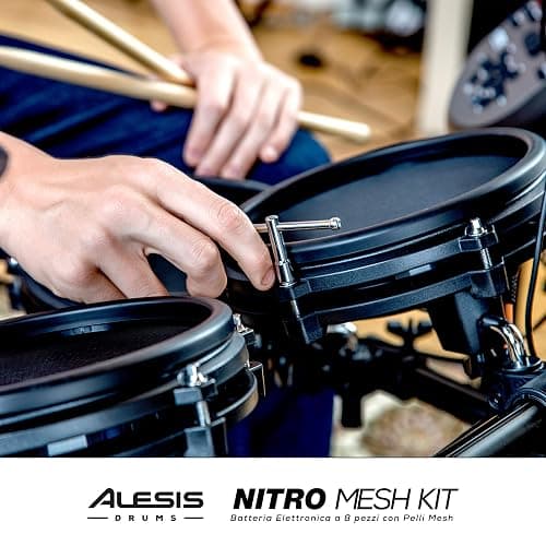 Alesis Nitro Mesh Kit - Batteria Elettronica con Pelli Mesh Silenziose, Pedale e Pad Grancassa, 385 suoni, 40 Kit, Lezioni di Batteria Online e Accessori thumbnail 10