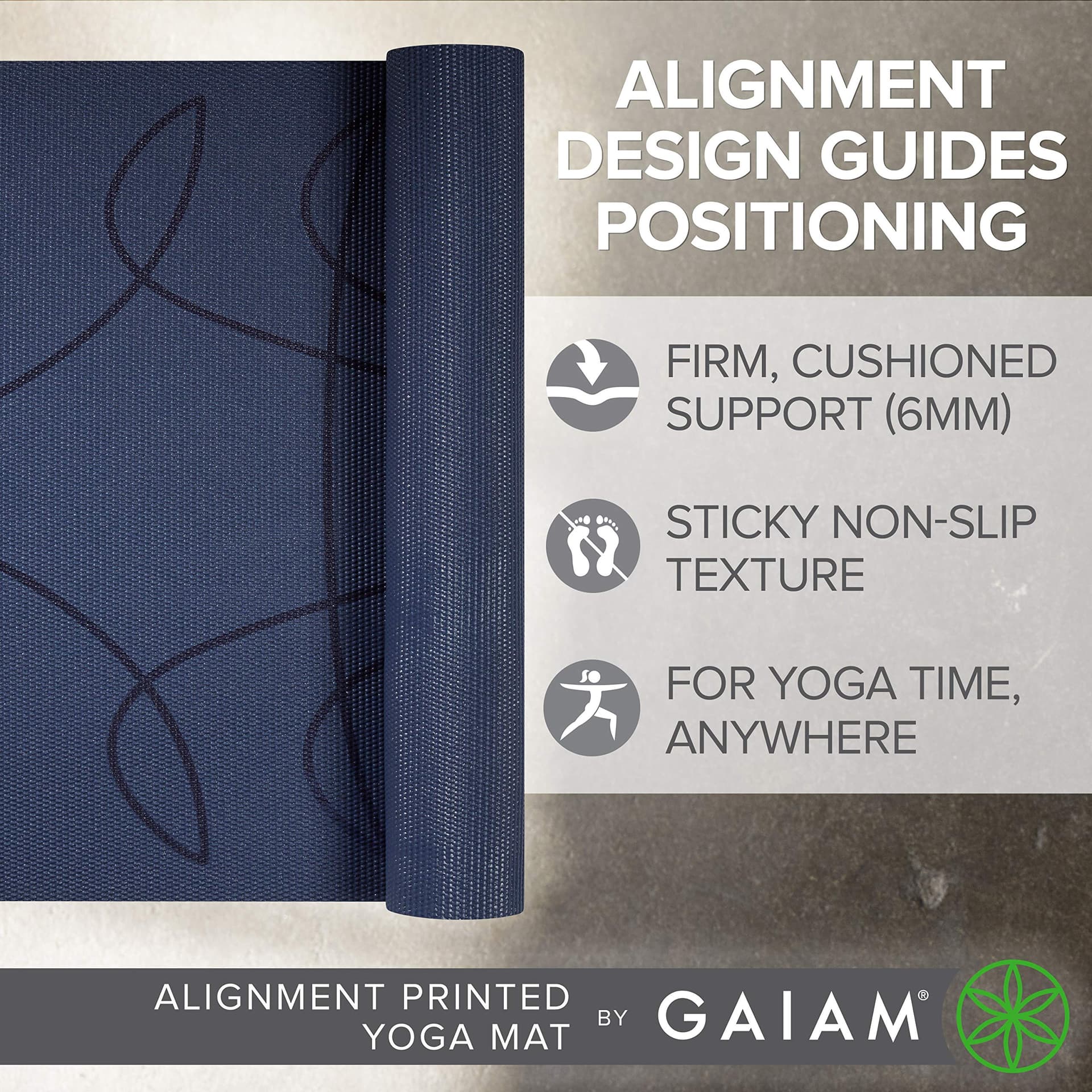 Gaiam Yoga Mat - Premium 6mm Print Extra Thick Non Slip Exercise & Fitness Mat for All Types of Yoga, Pilates & Floor Workouts (68"L x 24"W x 6mm Thick) thumbnail 2