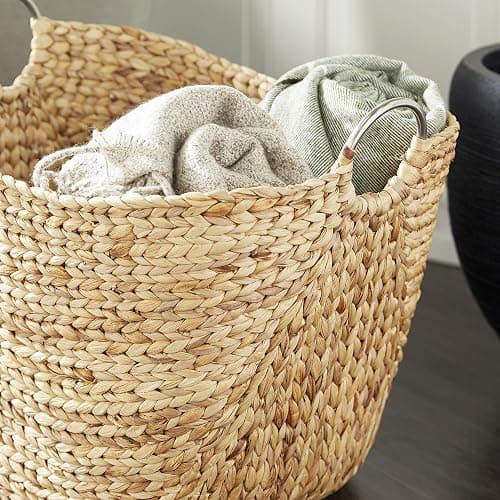 Deco 79 Seagrass Handmade Decorative and Functional Storage Basket Large Woven Basket Organizer with Ring Metal Handles, Basket for Storage 21" x 17" x 19", Brown thumbnail 6
