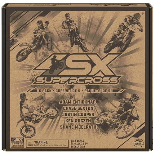 Supercross, Authentic 5-Pack of 1:24 Scale Die-Cast Motorcycles with Rider Figure, Toy Moto Bike for Kids and Collectors Ages 3 and up thumbnail 6