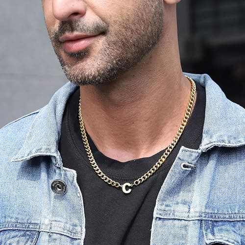 DuoDiner Stocking Stuffers Christmas Gift- Initial A-Z Cuban Link Chain Necklaces for Men Boys Letter Pendant Stainless Steel 6.5mm 18+2 Inches,Jewelry Gifts thumbnail 4