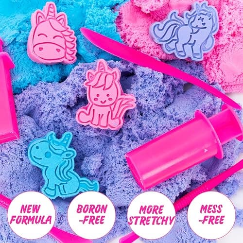 Carolart Unicorn Stretchy Cloud Sand,Blue & Pink Play Sand,Treasure Chest with Sensory Sand,Stretchable,Moldable,Expandable Cloud Slime,Tactile Fun Sensory Kit, Sensory Toys for Kids Ages 3+ thumbnail 2