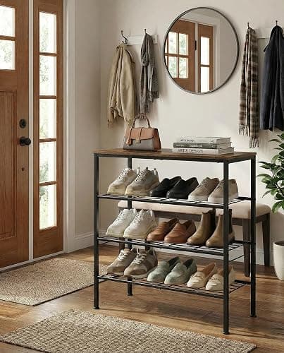 Tujurich 4-Tier Shoe Rack for Entryway, Bedroom & Living Room – Sturdy Shoe Storage Organizer with Adjustable Leveling Feet, Compact Design (26.9”x11.8”x25.1”), Rustic Brown thumbnail 2