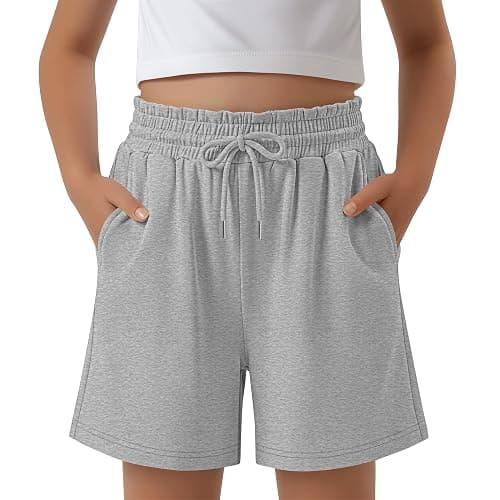 YooAurvox Girls' Shorts Kids Summer Ruffled Drawstring Casual Athletic Pants Teen Loose Sweat Shorts with Pockets 5-14 Years - Image 1