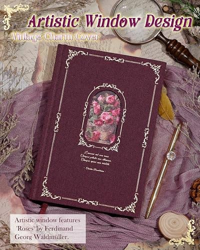 hi!SCI Thick Journal Notebook for Women & Girls, 360 Pages A5 Writing Journaling Notebook with Paintings, Women Journal for Writing, Vintage Journal with Gift Box & Pen for Women Gift Ideas (Claret) thumbnail 5