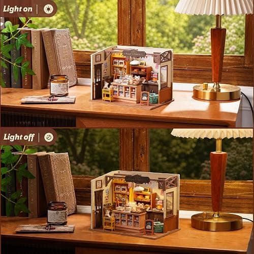 Rolife Bakery Shop DIY Miniature Dollhouse Kit Creative Gift for Adults | 1:18 Scale Becka's Baking Tiny House with LED Light, Wooden 3D Puzzle Model Kit, Diorama Craft Set for Home Decor Display thumbnail 7