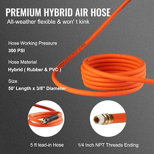 VEVOR Retractable Air Hose Reel, 3/8IN x 50FT Hybrid Air Hose Max 300PSI, Air Compressor Hose Reel with 5 ft Lead in, Ceiling/Wall Mount Enclosed Air Reel, 180° Swivel Mount thumbnail 6
