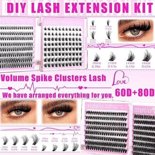 YIDUO 6 Styles Lash Clusters Kit 40D+60D+80D+Manga with Spikes Portable Lash Makeup Bag Kit Volume Studio Effect C/D Curl Lashes Kit 10-18mm Wispy Individual Eyelash Extensions with Lash Bond and Seal thumbnail 2