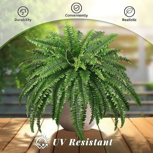 FOREST PRINCE Faux Ferns for Outdoors Large, Set of 2 Bouquets 43" Artificial Boston Plants 59 Fronds for Decoraction Garden Home Windowsill Yards thumbnail 5
