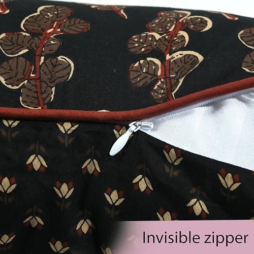 Ridhi Hand Block Print 18x18 Black Decorative Outdoor Couch Throw Canvas Pillow Cover Set of 2 Washable Modern Vintage Boho Chic Spring Home Decor GIFS Cover thumbnail 8