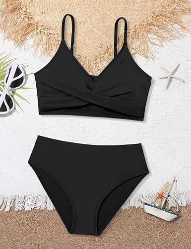 WIQI Girls Swimsuit Bikini Set 2 Piece Bathing Suits Color Block Criss Cross Swimwear Size 9-16 thumbnail 4