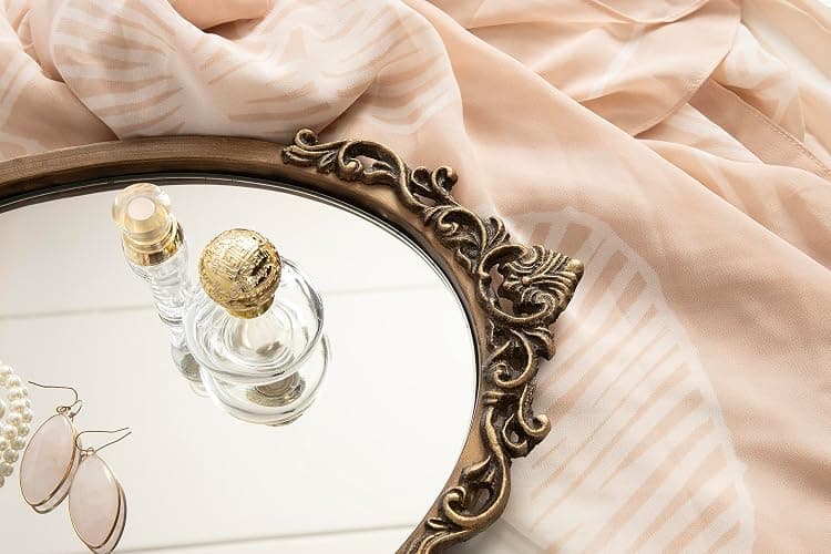 Kate and Laurel Arendahl Vintage Oval Mirrored Decorative Tray; 17 x 10; Antique Gold; Traditional Ottoman Tray for Living Room Home Decor with Ornate Detailing thumbnail 4