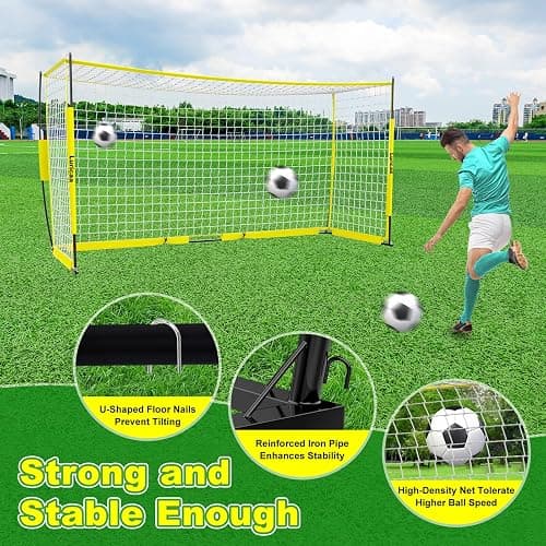 Luricaa Soccer Goal 12×6 ft /16×7 ft Portable Soccer Goals Net for Backyard | Quick Setup Training Equipment, with Carry Bag, 4 Ground Nails, 12 Training Cones thumbnail 3