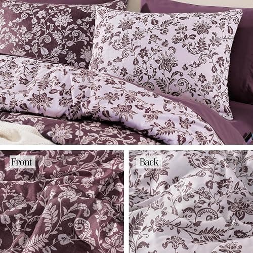 BLOOMHAVEN Queen Comforter Set -7 Pieces Floral Dark Purple Comforter Set for All Seasons, Bed in a Bag Queen with Botanical Flowers Comforter, Sheets, Pillowcases & Shams thumbnail 5