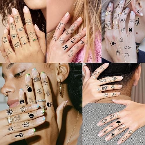 JOEHAPY 28 Sheets 504 PCS Tiny Small Temporary Tattoos For Women Men Finger Hands, Cartoon Bohemia Fake Tattoo Stickers For Kids Boys Girls, Bulk Cute Black Long Lasting Vintage Tatoos Neck Cholo thumbnail 6